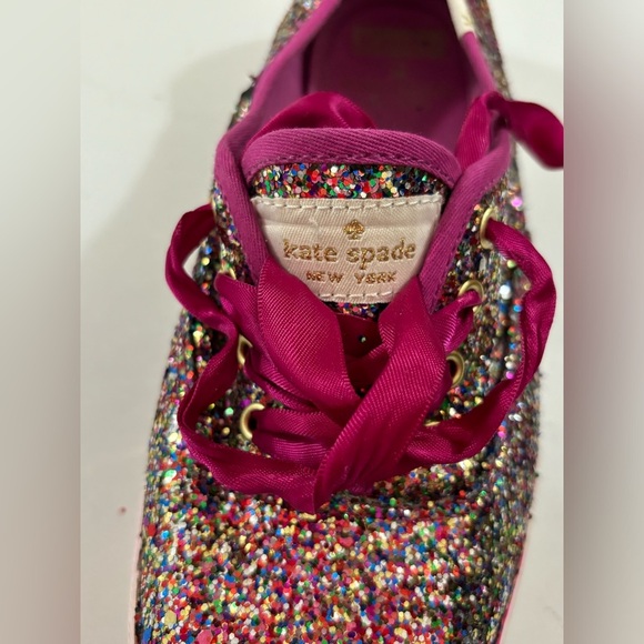 Keds X Kate Spade Fuchsia Multi Color Glitter Ribbon Tie Sneakers 6 - Picture 7 of 9